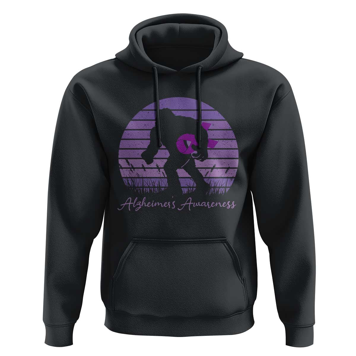 Vintage Bigfoot Alzheimers Awareness Hoodie Purple Ribbon Support Graphic