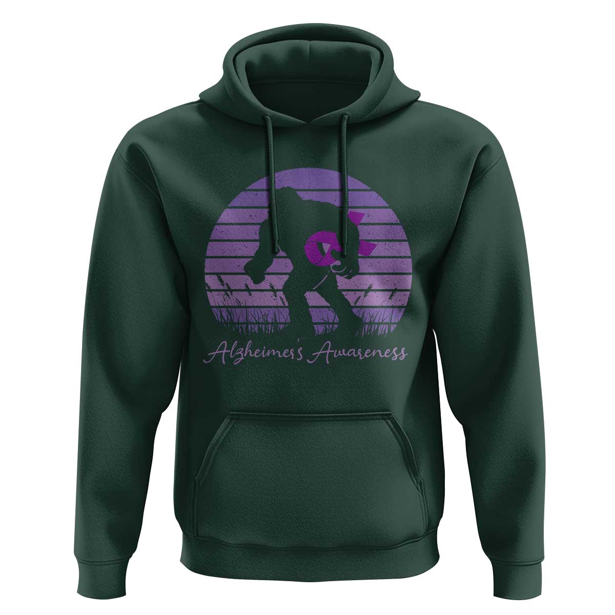 Vintage Bigfoot Alzheimers Awareness Hoodie Purple Ribbon Support Graphic