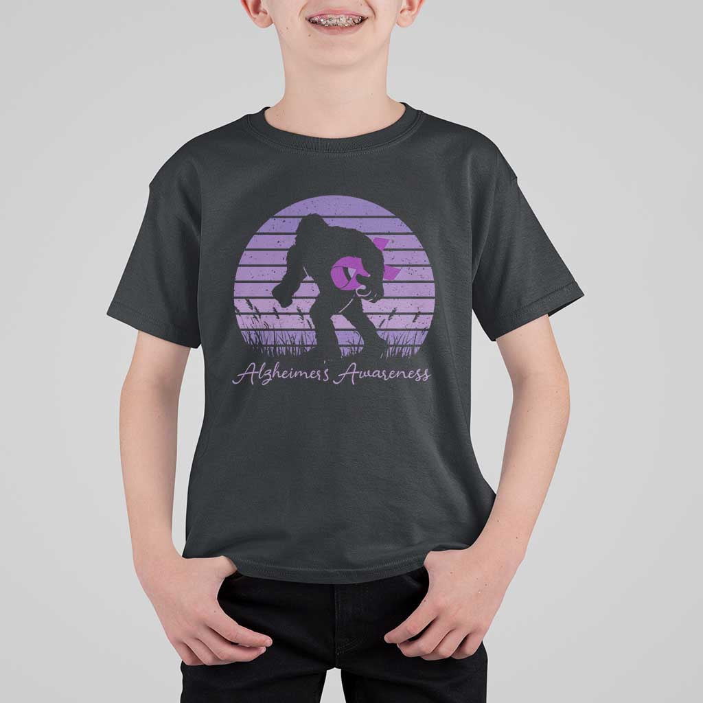 Vintage Bigfoot Alzheimers Awareness T Shirt For Kid Purple Ribbon Support Graphic