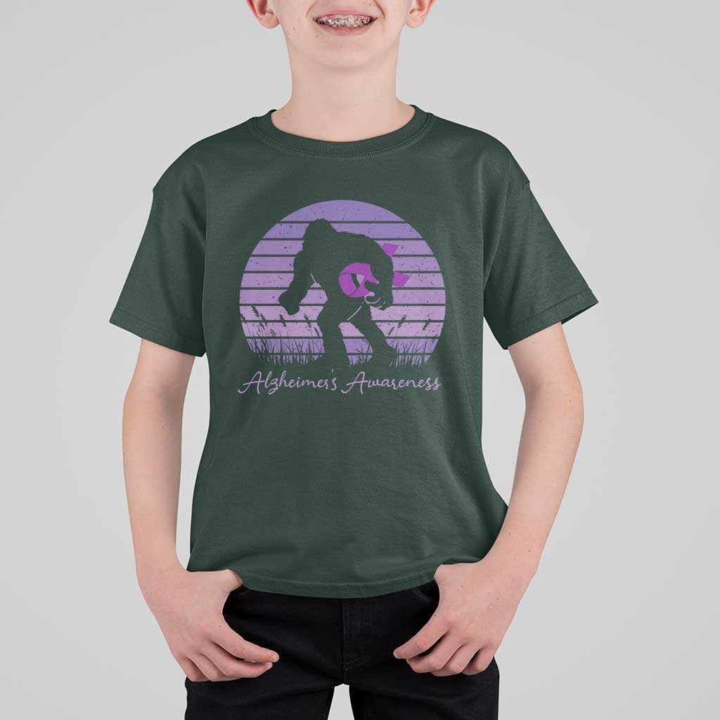 Vintage Bigfoot Alzheimers Awareness T Shirt For Kid Purple Ribbon Support Graphic