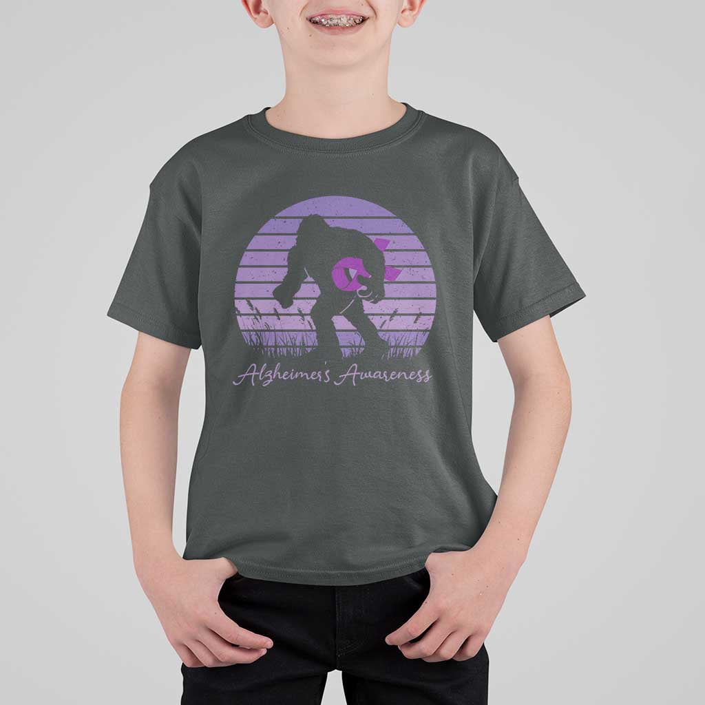 Vintage Bigfoot Alzheimers Awareness T Shirt For Kid Purple Ribbon Support Graphic