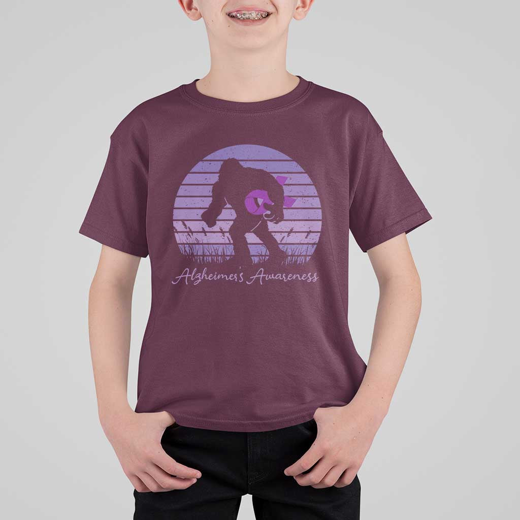 Vintage Bigfoot Alzheimers Awareness T Shirt For Kid Purple Ribbon Support Graphic