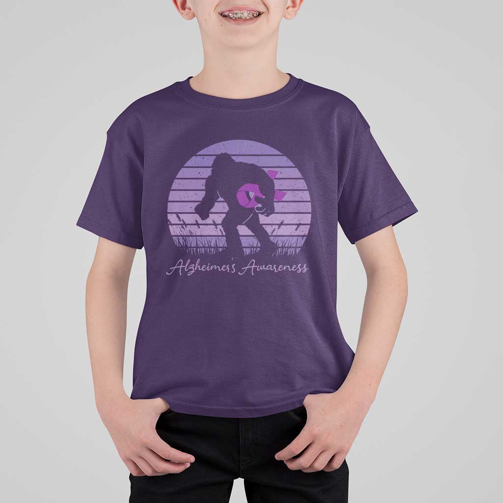 Vintage Bigfoot Alzheimers Awareness T Shirt For Kid Purple Ribbon Support Graphic