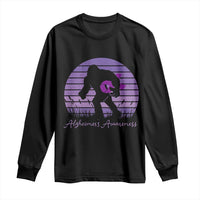 Vintage Bigfoot Alzheimers Awareness Long Sleeve Shirt Purple Ribbon Support Graphic