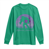Vintage Bigfoot Alzheimers Awareness Long Sleeve Shirt Purple Ribbon Support Graphic