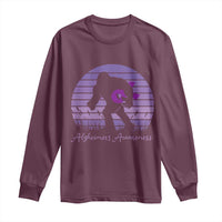 Vintage Bigfoot Alzheimers Awareness Long Sleeve Shirt Purple Ribbon Support Graphic