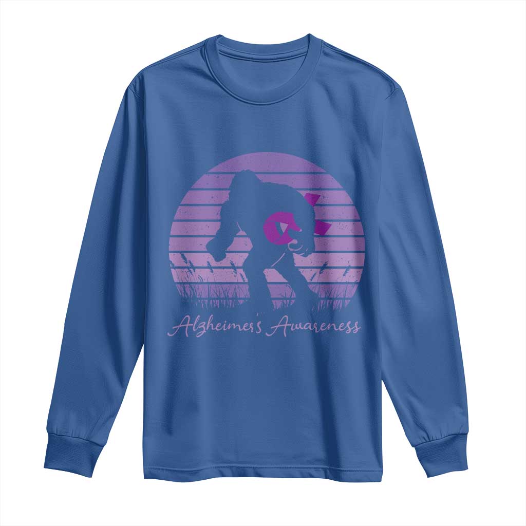 Vintage Bigfoot Alzheimers Awareness Long Sleeve Shirt Purple Ribbon Support Graphic