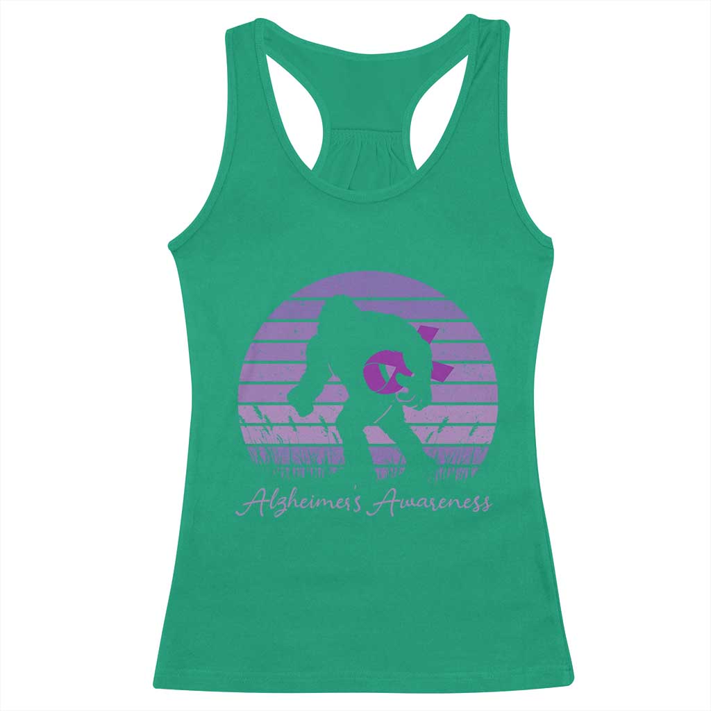Vintage Bigfoot Alzheimers Awareness Racerback Tank Top Purple Ribbon Support Graphic