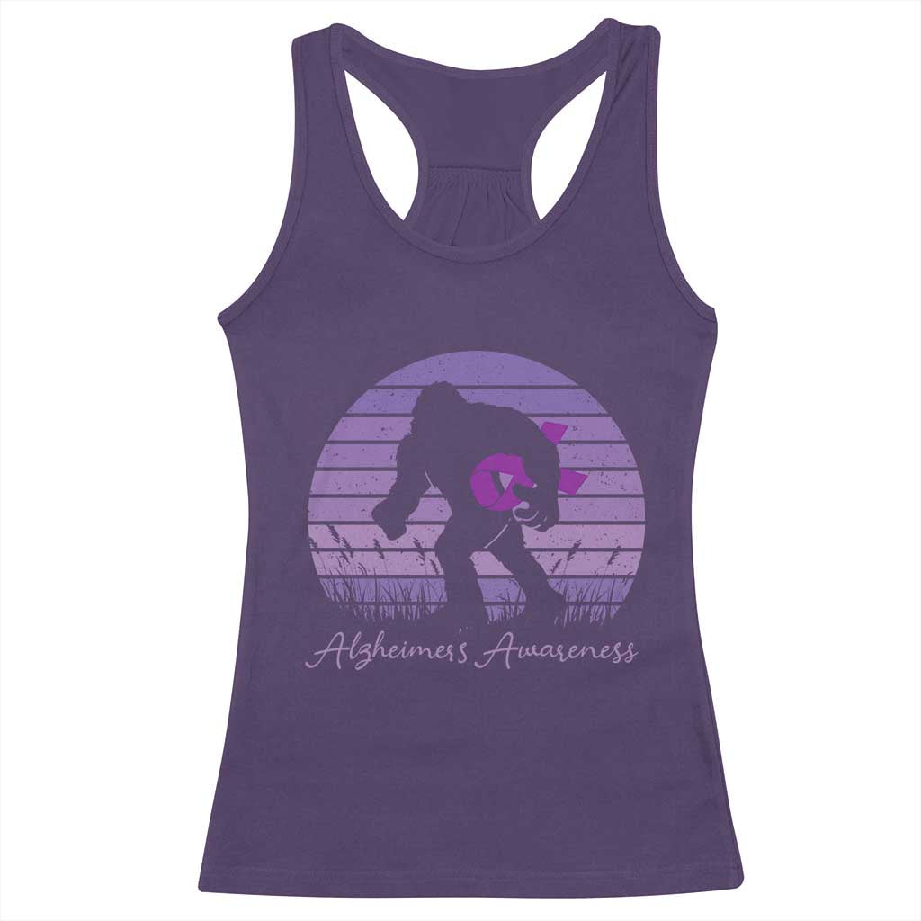 Vintage Bigfoot Alzheimers Awareness Racerback Tank Top Purple Ribbon Support Graphic