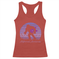 Vintage Bigfoot Alzheimers Awareness Racerback Tank Top Purple Ribbon Support Graphic
