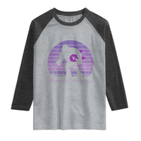 Vintage Bigfoot Alzheimers Awareness Raglan Shirt Purple Ribbon Support Graphic