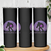 Vintage Bigfoot Alzheimers Awareness Skinny Tumbler Purple Ribbon Support Graphic