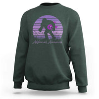 Vintage Bigfoot Alzheimers Awareness Sweatshirt Purple Ribbon Support Graphic