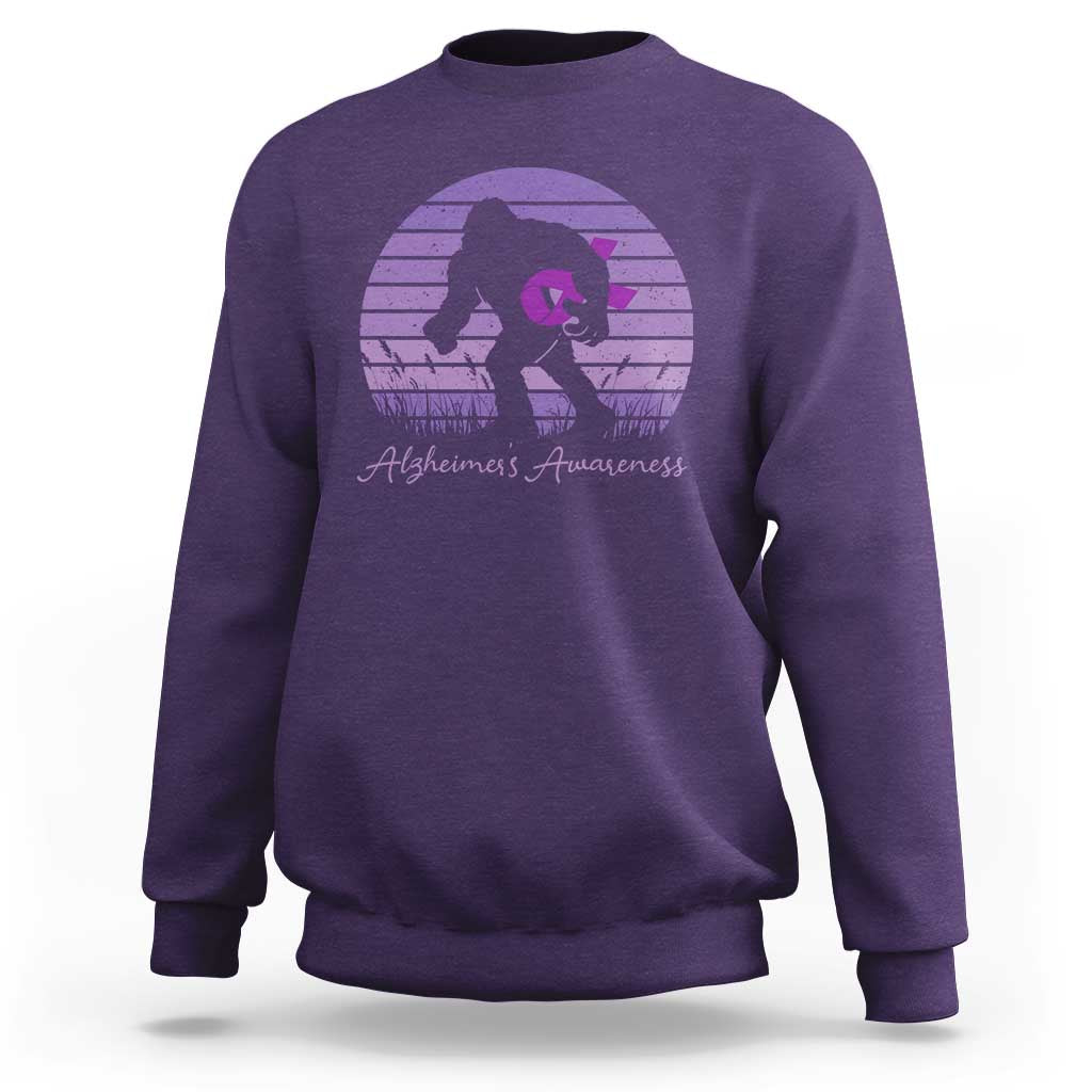 Vintage Bigfoot Alzheimers Awareness Sweatshirt Purple Ribbon Support Graphic