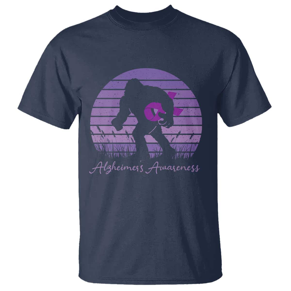 Vintage Bigfoot Alzheimers Awareness T Shirt Purple Ribbon Support Graphic
