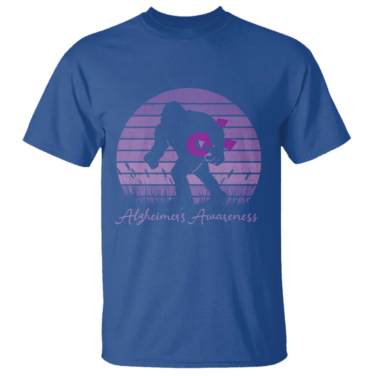 Vintage Bigfoot Alzheimers Awareness T Shirt Purple Ribbon Support Graphic