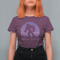 Vintage Bigfoot Alzheimers Awareness T Shirt For Women Purple Ribbon Support Graphic