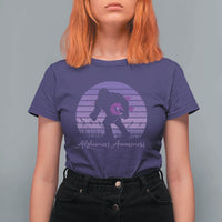 Vintage Bigfoot Alzheimers Awareness T Shirt For Women Purple Ribbon Support Graphic