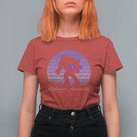 Vintage Bigfoot Alzheimers Awareness T Shirt For Women Purple Ribbon Support Graphic