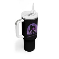 Vintage Bigfoot Alzheimers Awareness Tumbler With Handle Purple Ribbon Support Graphic
