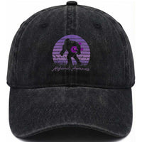Vintage Bigfoot Alzheimers Awareness Washed Cotton Baseball Cap Purple Ribbon Support Graphic