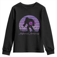 Vintage Bigfoot Alzheimers Awareness Youth Sweatshirt Purple Ribbon Support Graphic