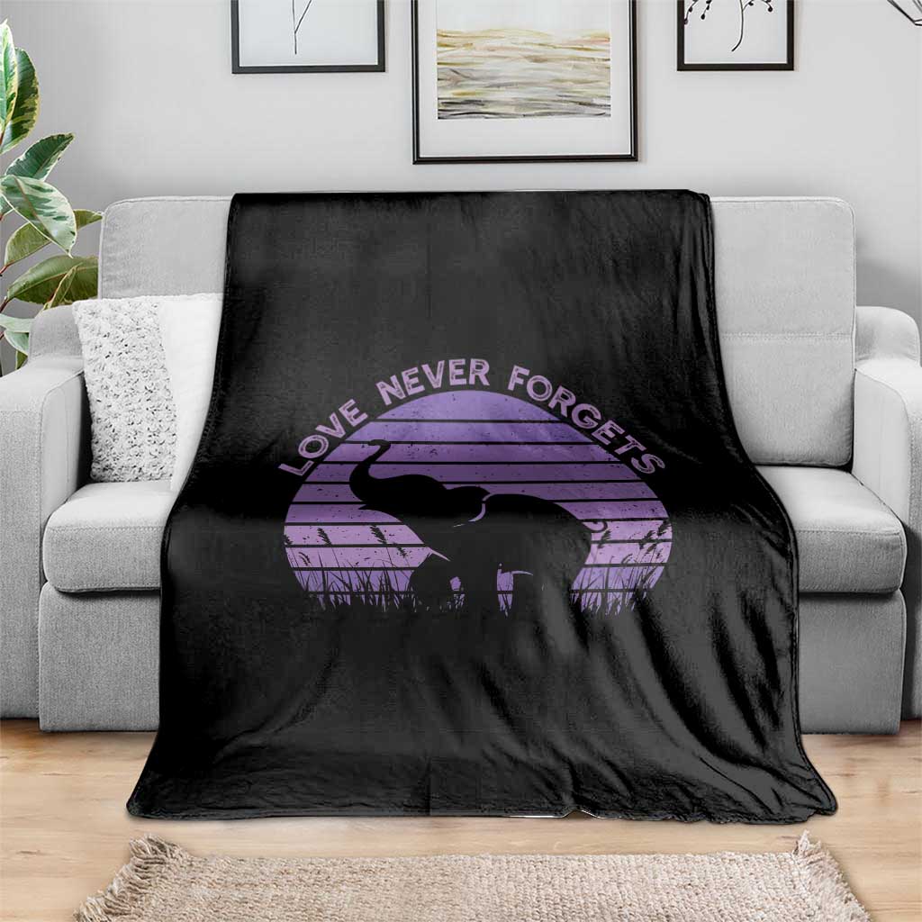 Alzheimer's Awareness Support Throw Blanket Vintage Elephant Love Never Forgets