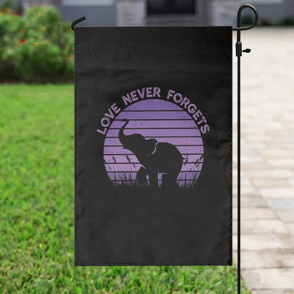 Alzheimer's Awareness Support Garden Flag Vintage Elephant Love Never Forgets