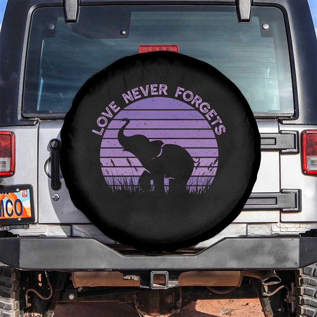 Alzheimer's Awareness Support Spare Tire Cover Vintage Elephant Love Never Forgets