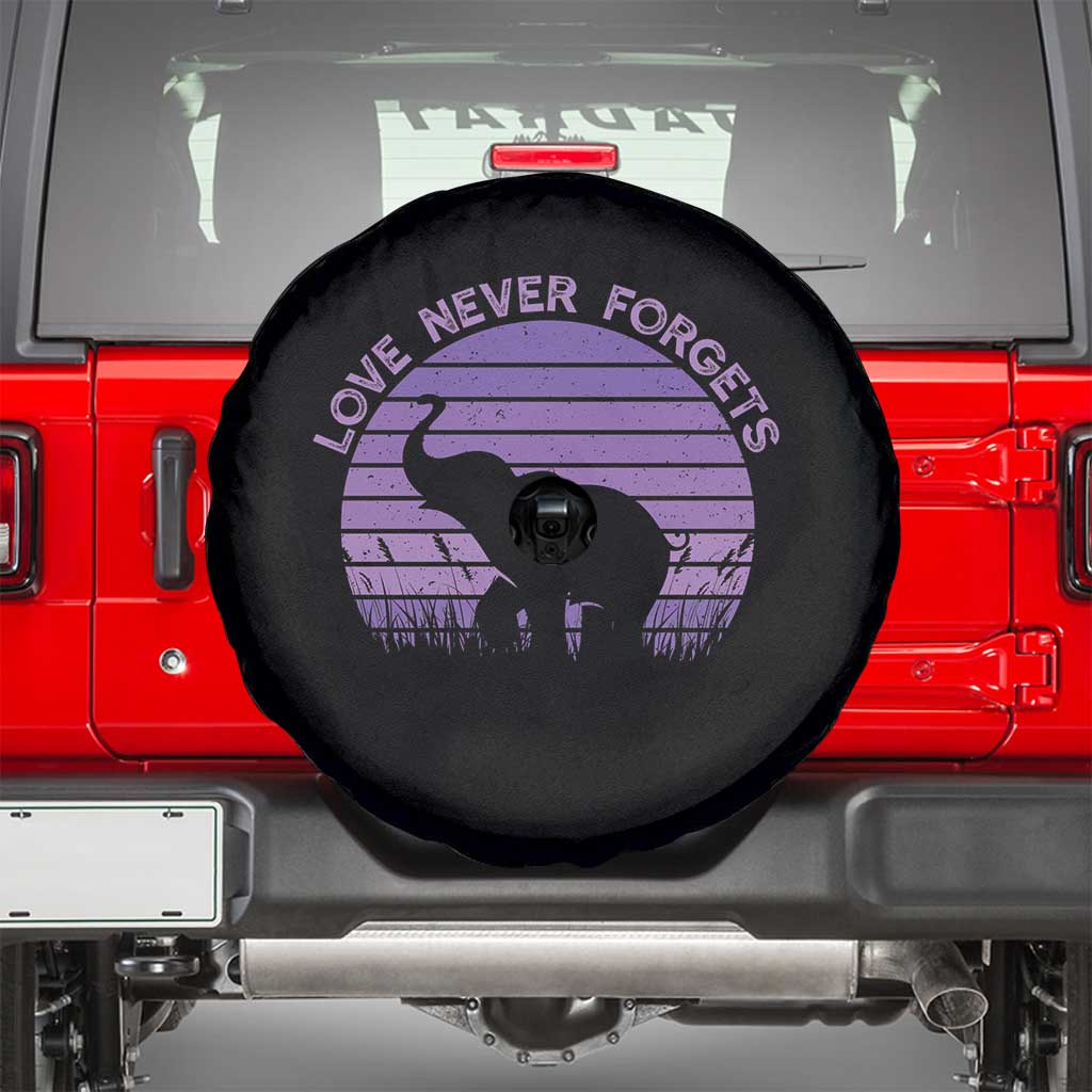 Alzheimer's Awareness Support Spare Tire Cover Vintage Elephant Love Never Forgets