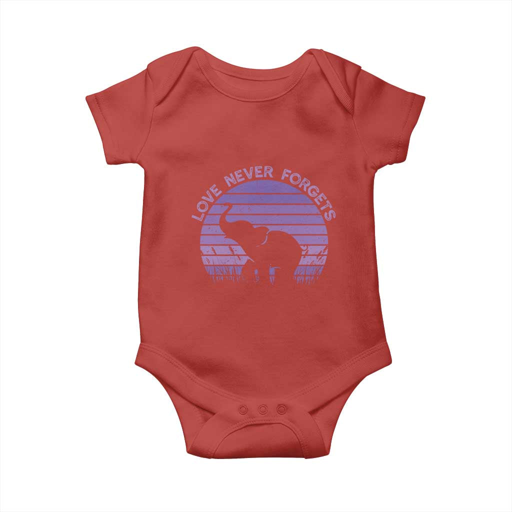 Alzheimer's Awareness Support Baby Onesie Vintage Elephant Love Never Forgets