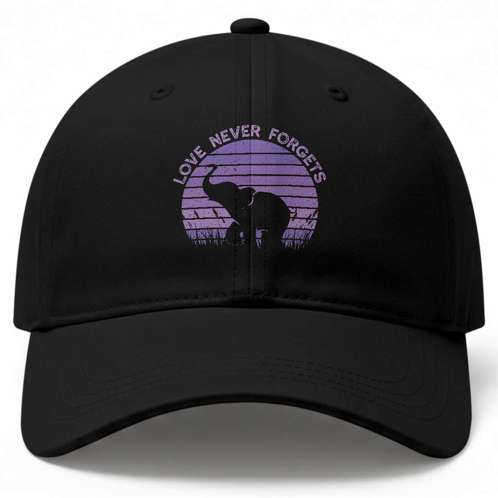 Alzheimer's Awareness Support Baseball Cap Vintage Elephant Love Never Forgets