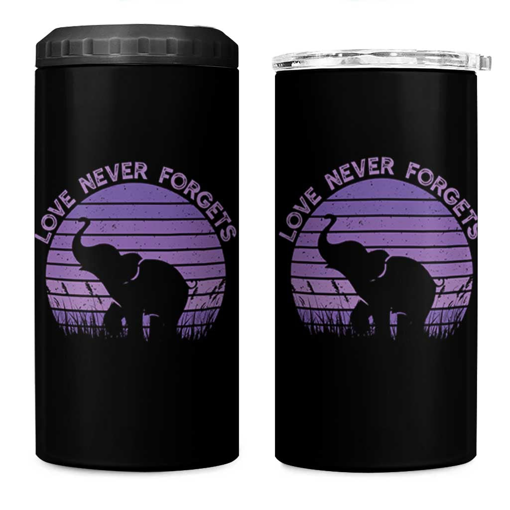 Alzheimer's Awareness Support 4 in 1 Can Cooler Tumbler Vintage Elephant Love Never Forgets