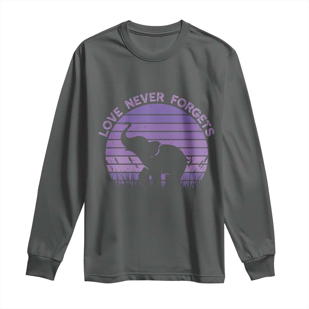 Alzheimer's Awareness Support Long Sleeve Shirt Vintage Elephant Love Never Forgets