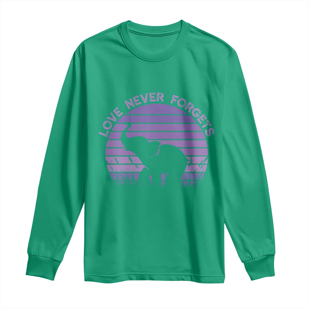 Alzheimer's Awareness Support Long Sleeve Shirt Vintage Elephant Love Never Forgets