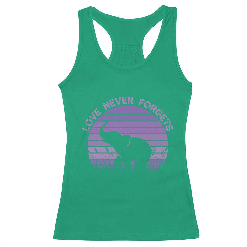 Alzheimer's Awareness Support Racerback Tank Top Vintage Elephant Love Never Forgets