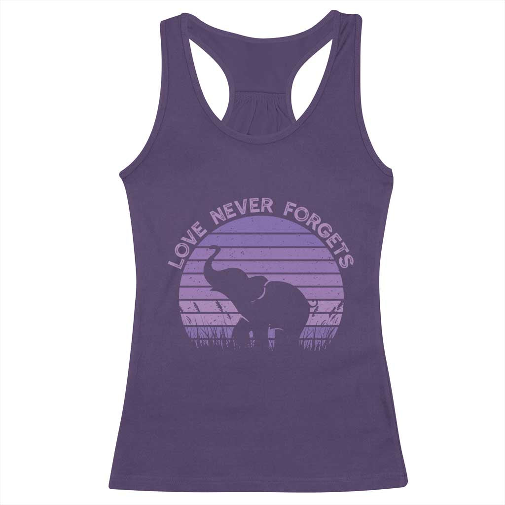 Alzheimer's Awareness Support Racerback Tank Top Vintage Elephant Love Never Forgets