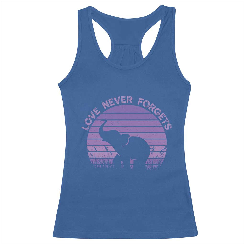 Alzheimer's Awareness Support Racerback Tank Top Vintage Elephant Love Never Forgets