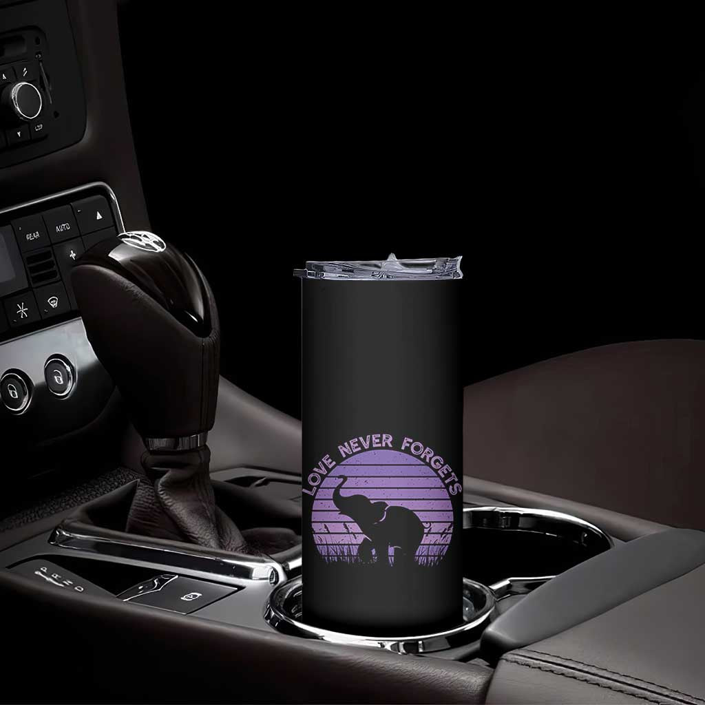 Alzheimer's Awareness Support Skinny Tumbler Vintage Elephant Love Never Forgets