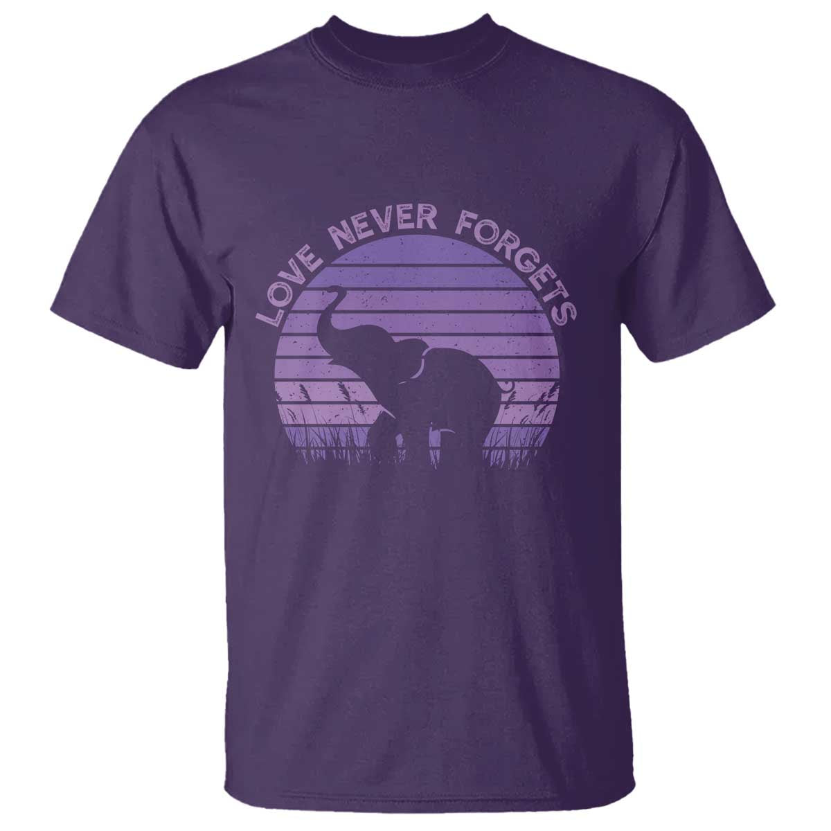 Alzheimer's Awareness Support T Shirt Vintage Elephant Love Never Forgets