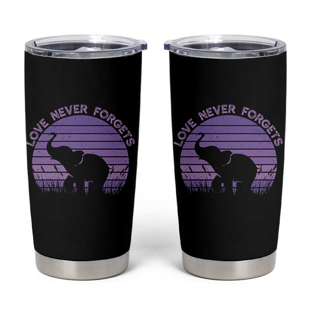 Alzheimer's Awareness Support Tumbler Cup Vintage Elephant Love Never Forgets