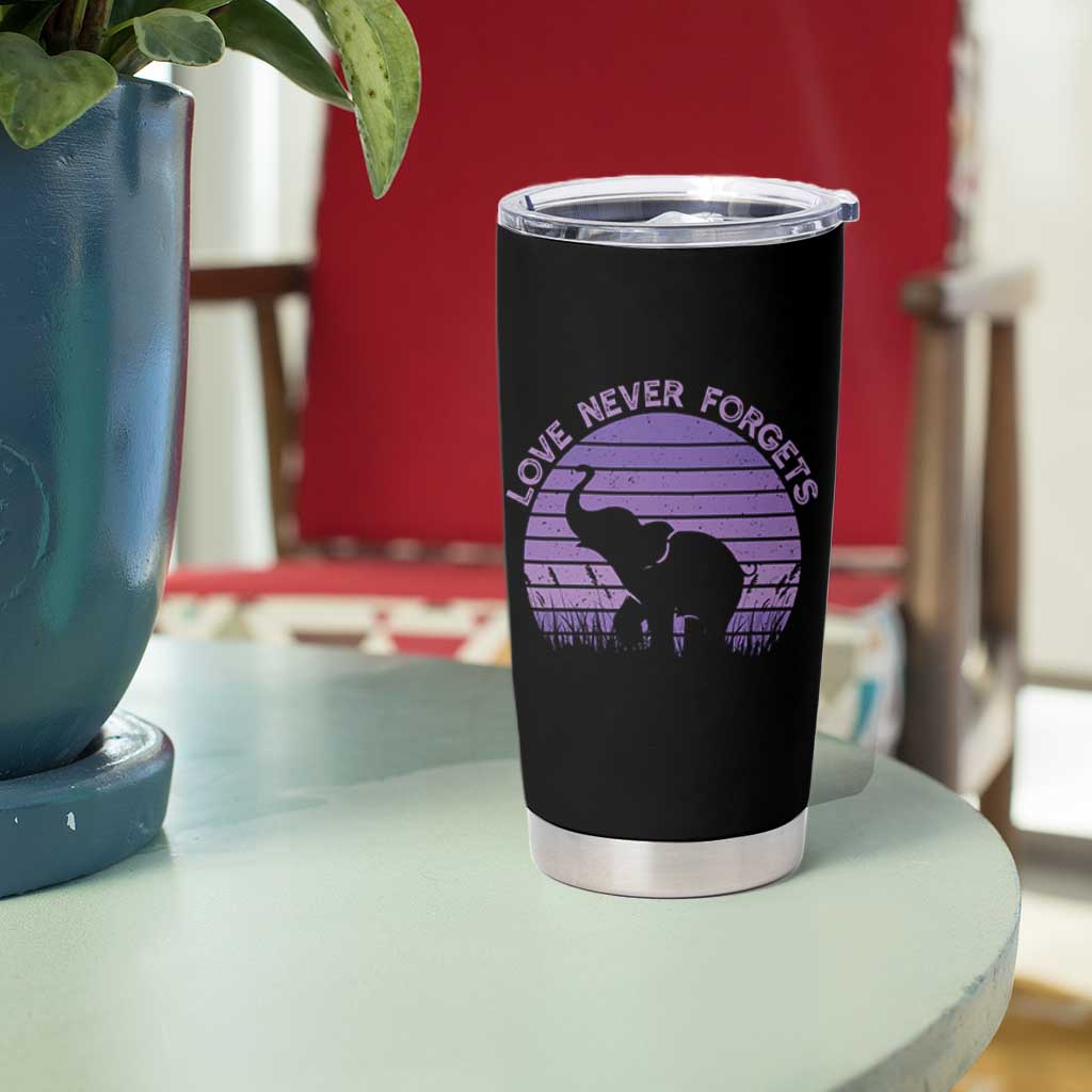 Alzheimer's Awareness Support Tumbler Cup Vintage Elephant Love Never Forgets