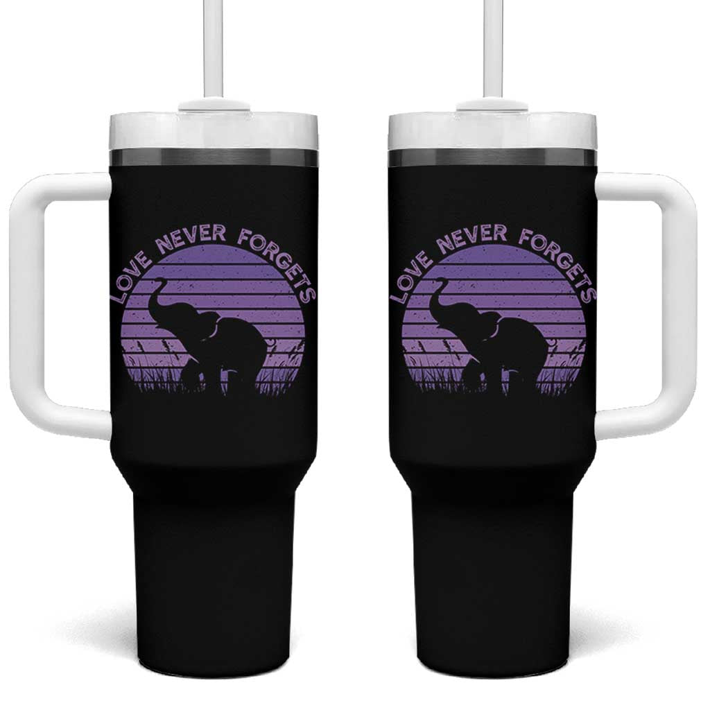Alzheimer's Awareness Support Tumbler With Handle Vintage Elephant Love Never Forgets