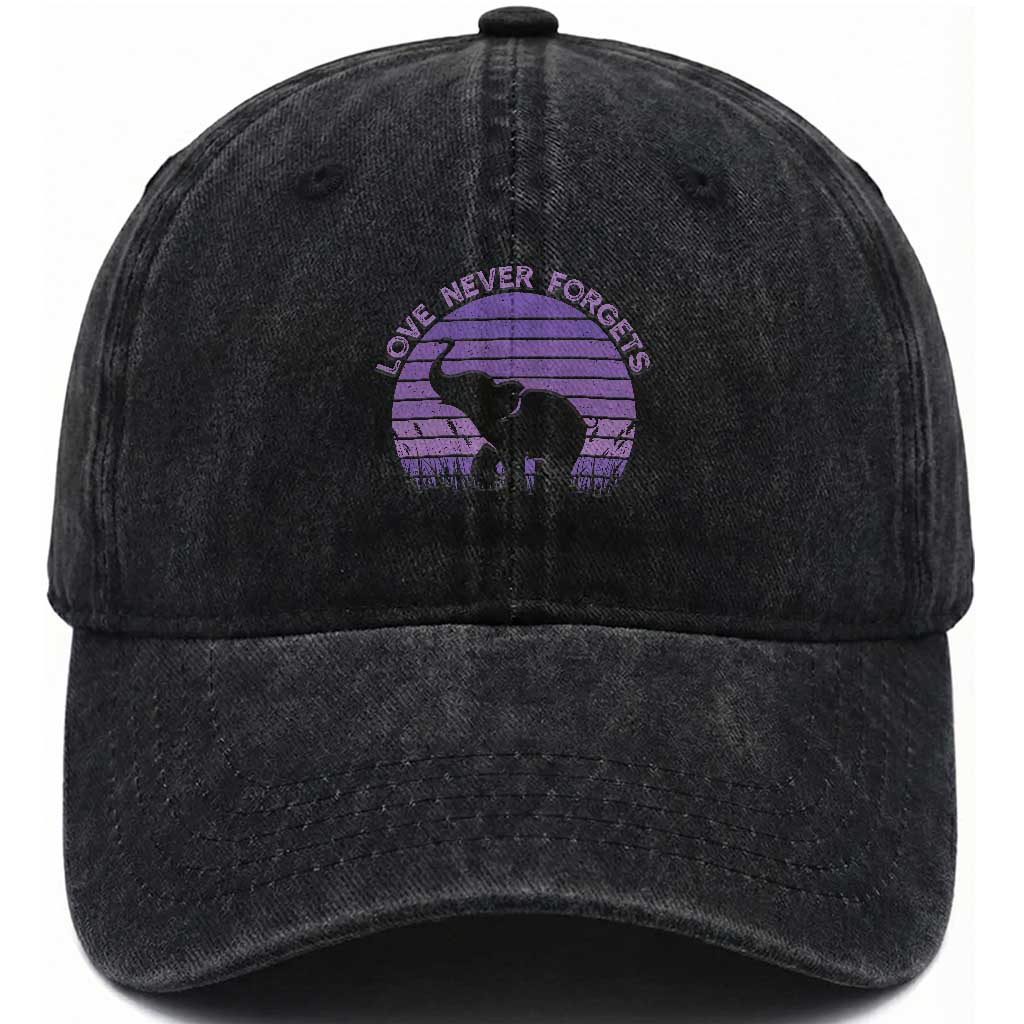 Alzheimer's Awareness Support Washed Cotton Baseball Cap Vintage Elephant Love Never Forgets