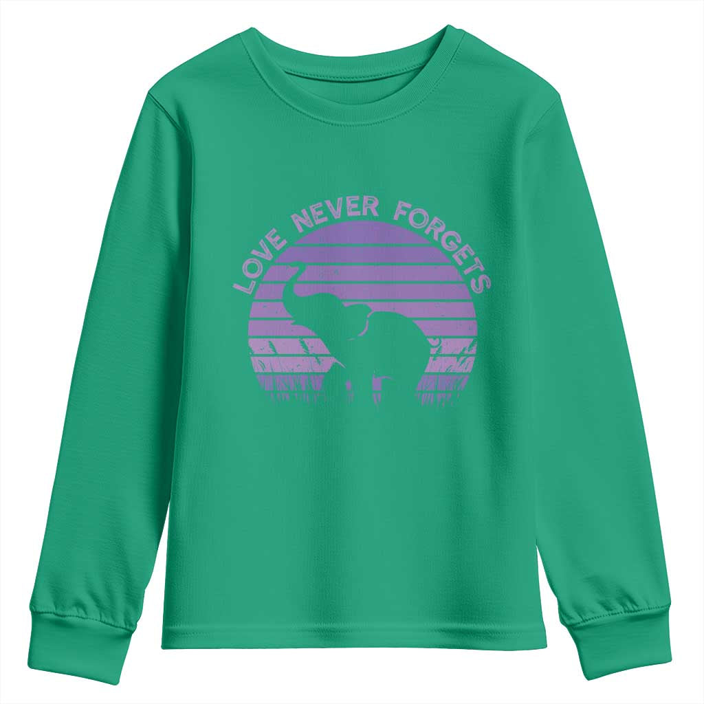 Alzheimer's Awareness Support Youth Sweatshirt Vintage Elephant Love Never Forgets