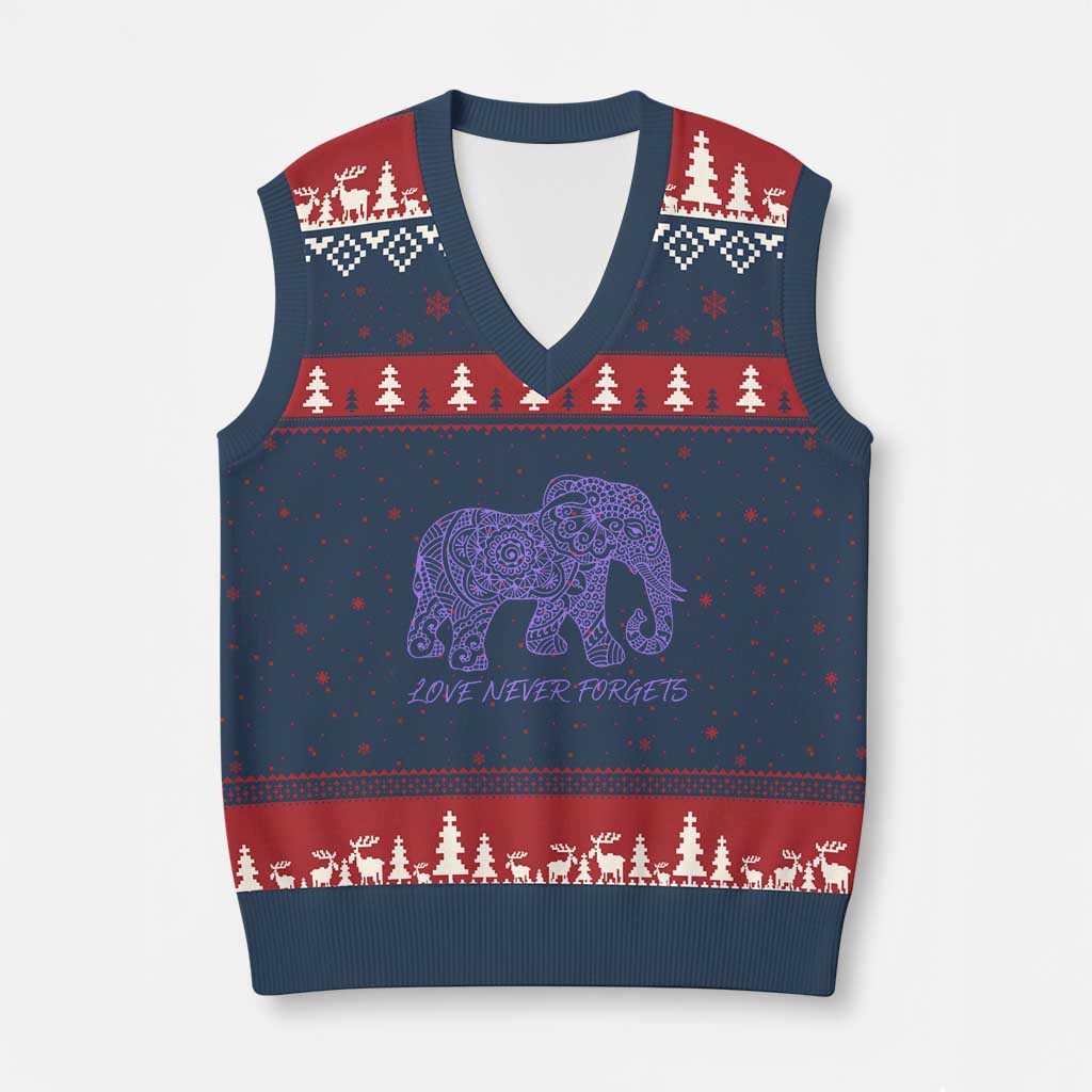 Love Never Forgets Elephant Mandala V-Neck Knit Sweater Vest Animal Lover Gift