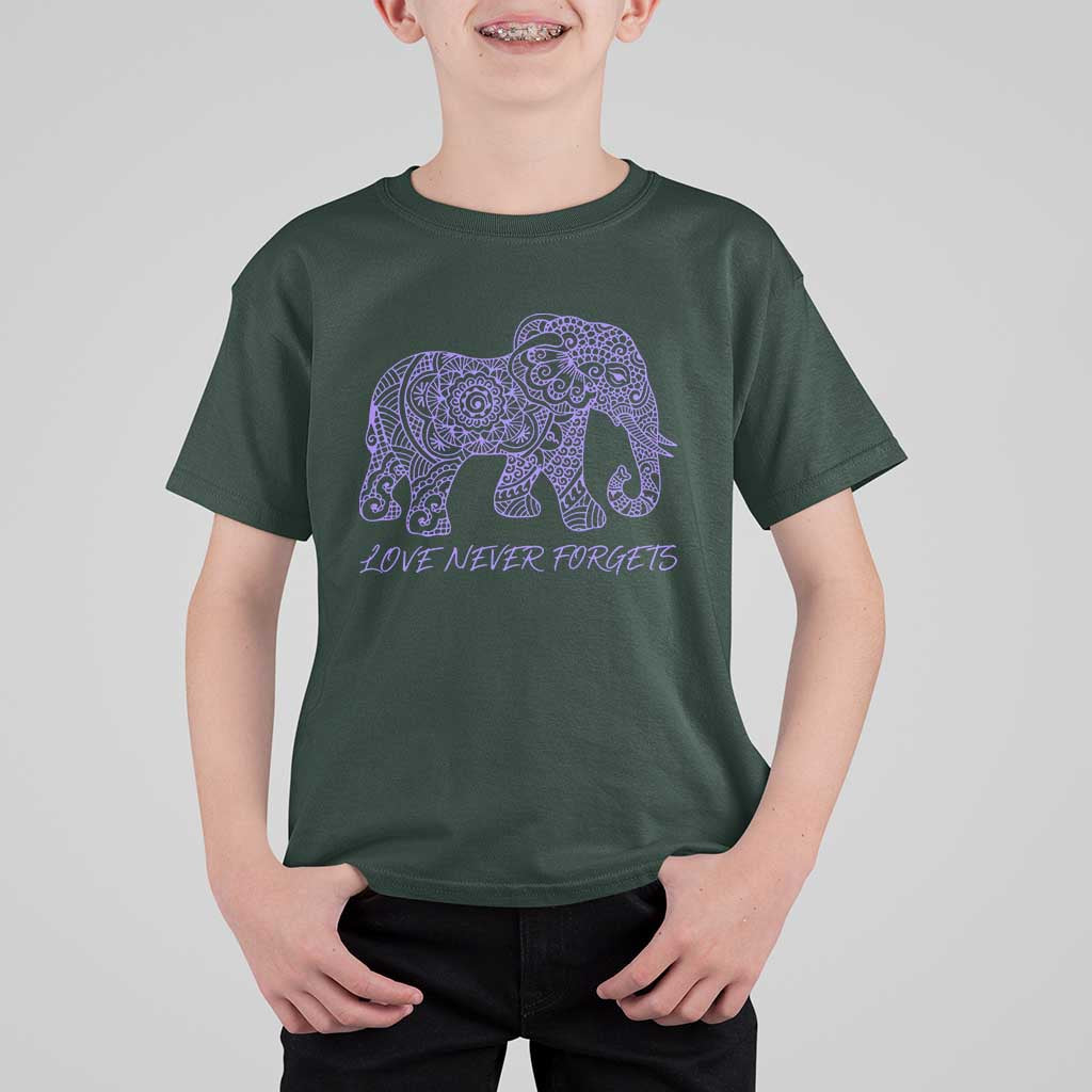 Love Never Forgets Elephant Mandala T Shirt For Kid Animal Lover Gift