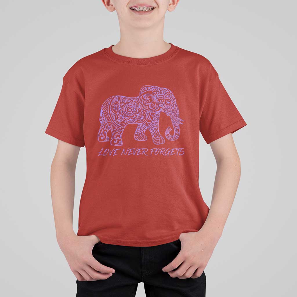 Love Never Forgets Elephant Mandala T Shirt For Kid Animal Lover Gift