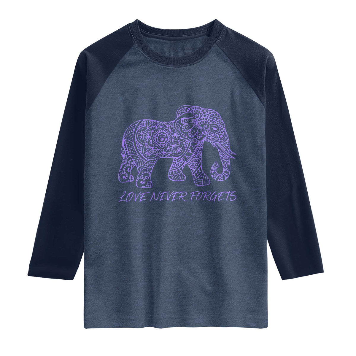 Love Never Forgets Elephant Mandala Raglan Shirt Animal Lover Gift