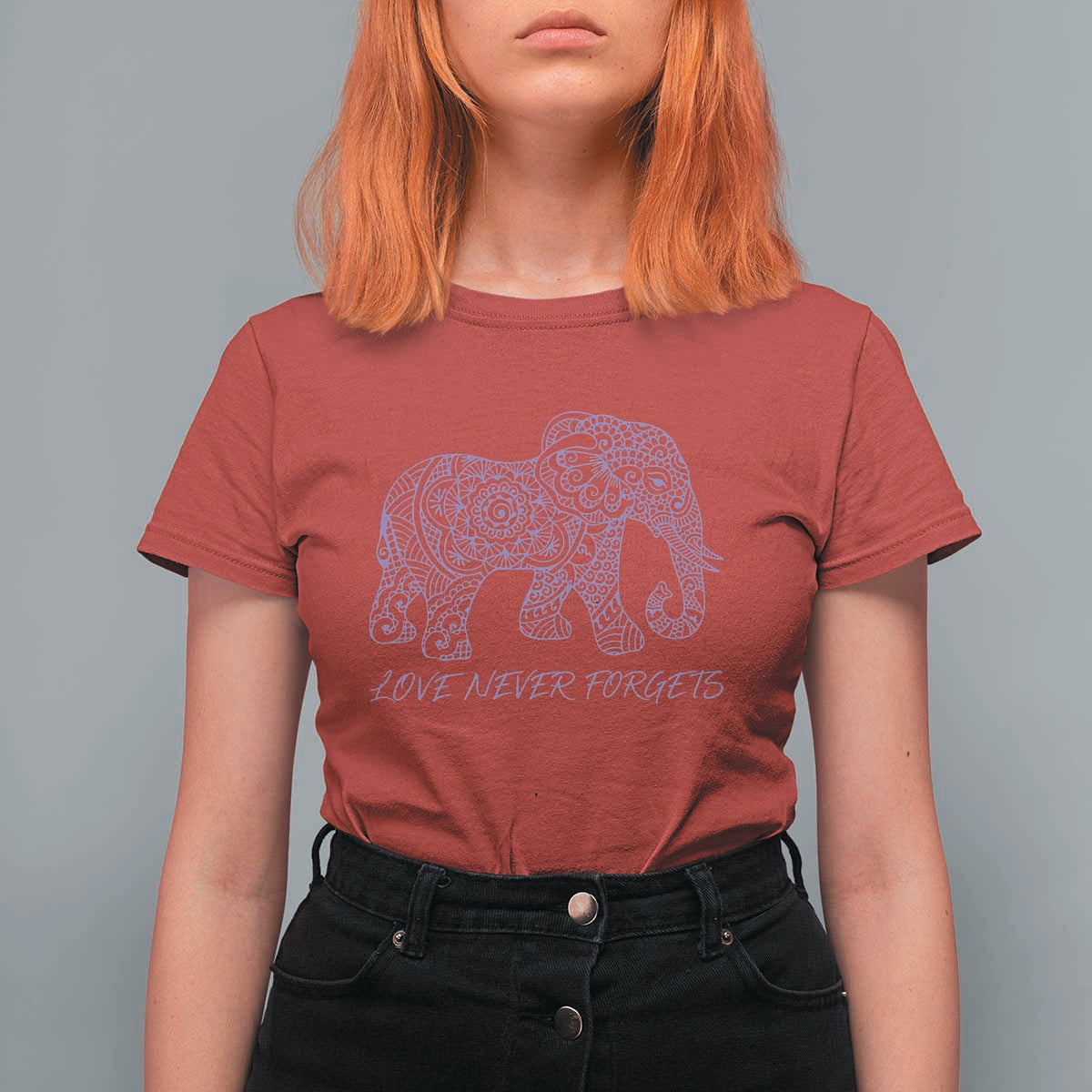 Love Never Forgets Elephant Mandala T Shirt For Women Animal Lover Gift